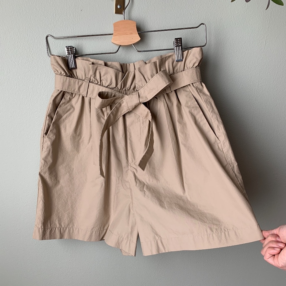 Tan Shorts High Rise Paper Bag Waist